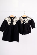 WD4095 طقم فستان ورومبر "بلاك فلورال كول" – للبنات